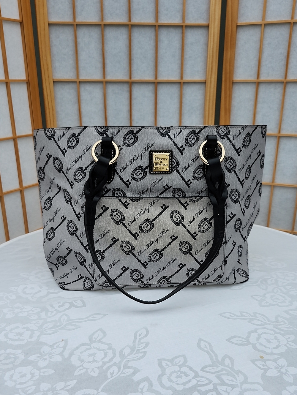 Disney lDooney & Bourke Gray Signature Tote with Black Handles and Gold Accents